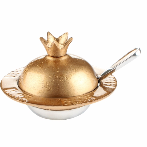 כלי מהודר לדבש בצורת תפוח או רימון בצבעי זהב או אדום