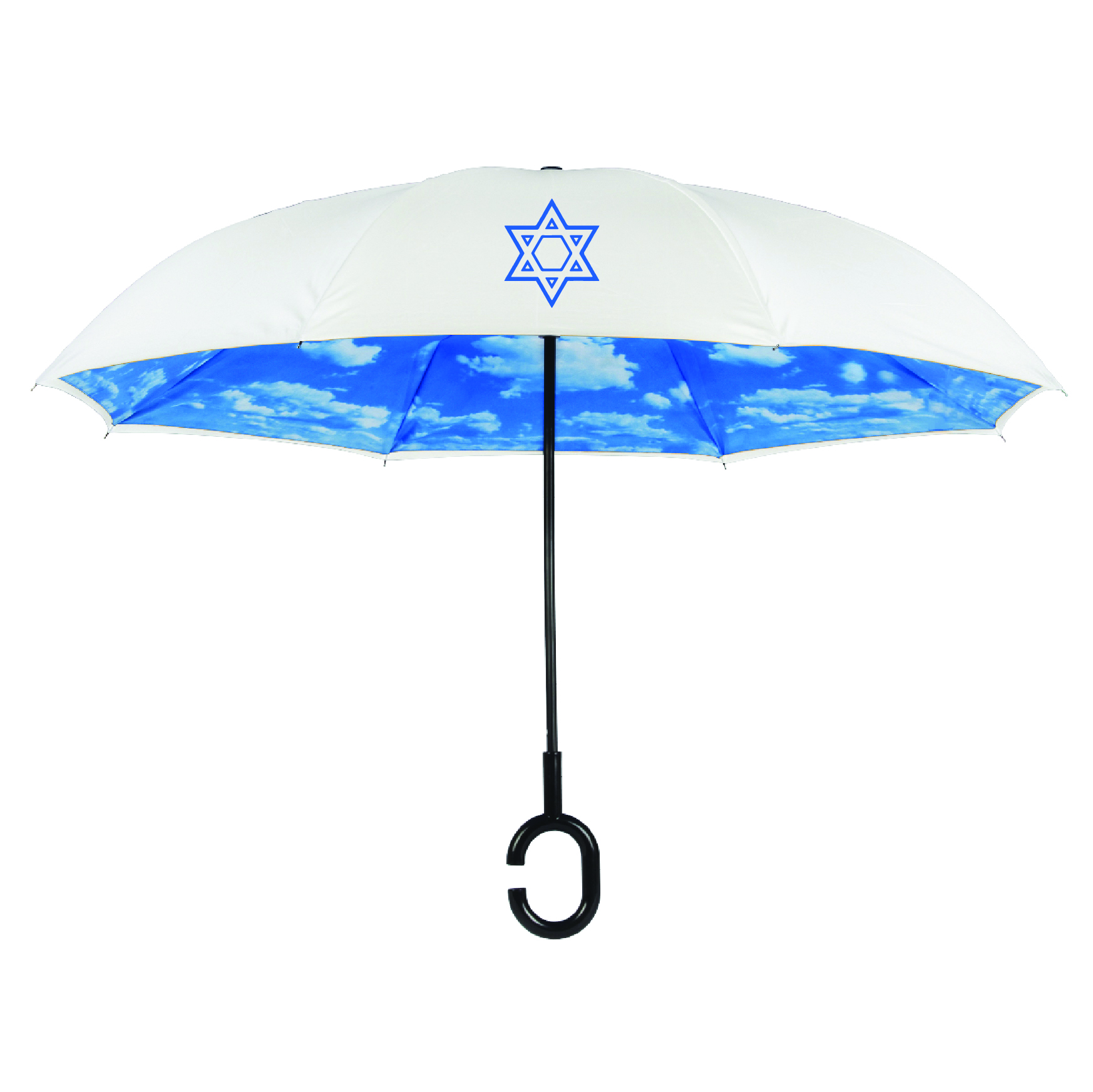 מטרייה הפוכה "23 עם דוגמת שמיים פנימית - בלו סקיי מטרייה הפוכה "23 עם דוגמת שמיים פנימית - בלו סקיי