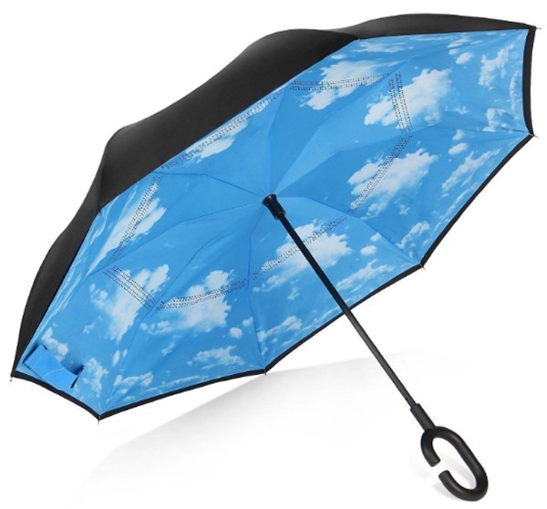 מטרייה הפוכה "23 עם דוגמת שמיים פנימית - בלו סקיי