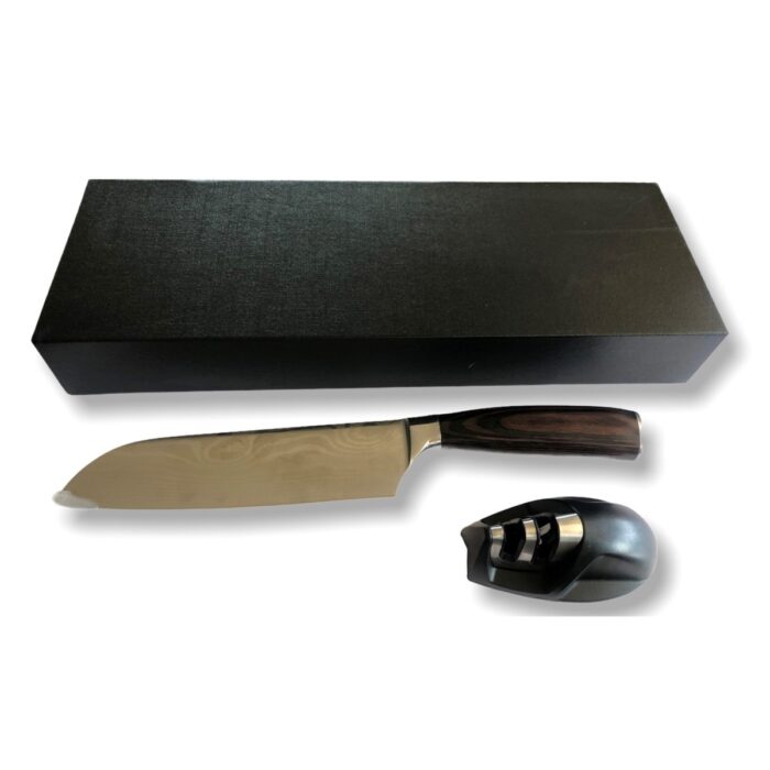 סכין ומשחזת במארז מתנה - סנטוקו