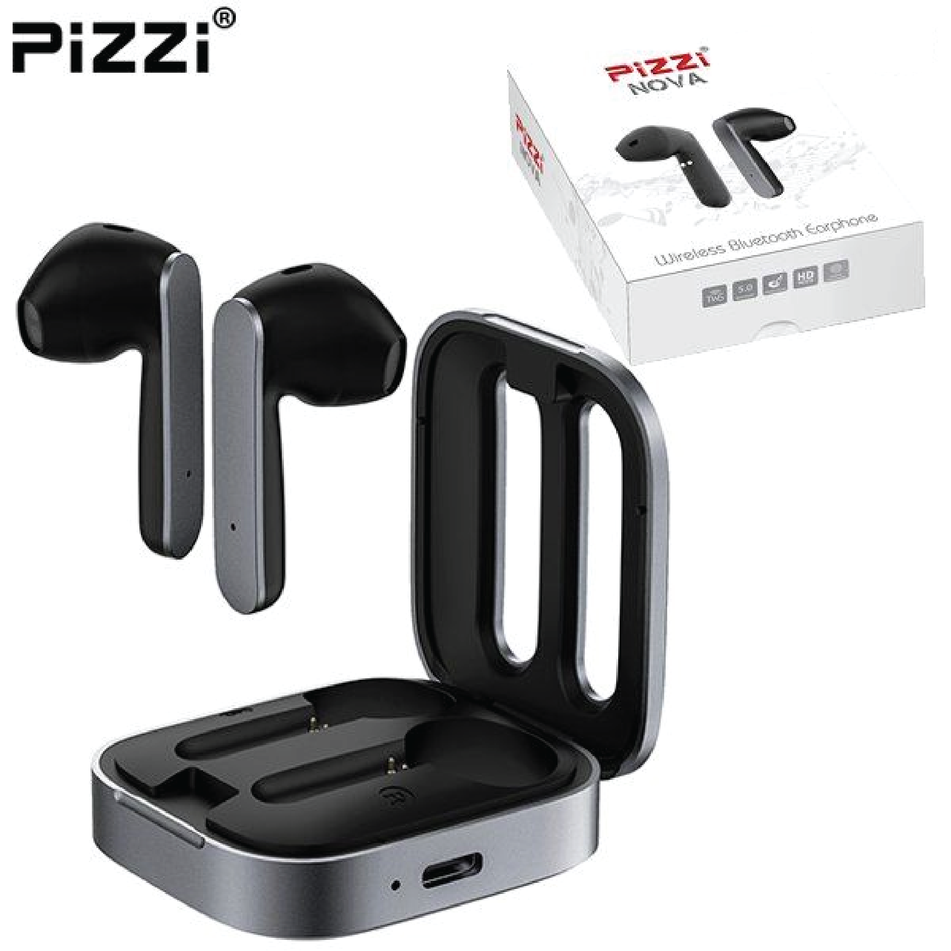 פיצי PiZZi NOVA זוג אוזניות איכותיות EarBuds אלחוטיות Bluetooth עם בית טעינה קומפקטי פיצי PiZZi NOVA זוג אוזניות איכותיות EarBuds אלחוטיות Bluetooth עם בית טעינה קומפקטי
